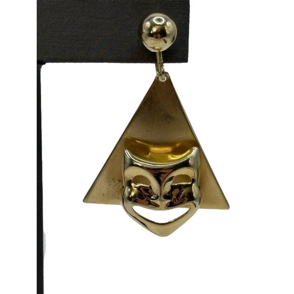 Alice Vintage Earrings Comedy & Tragedy Drama Theatre Masks Gold Tone Screw Back - Picture 7 of 16